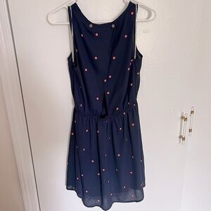 EUC Medium PEACH Love Polka Dot Navy Blue Cutout Dress